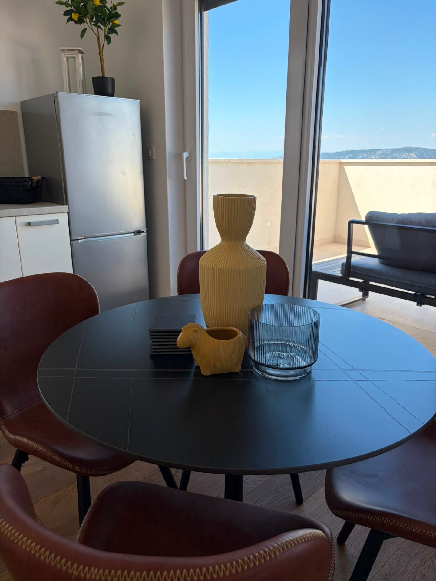 Dining table with sea beyond