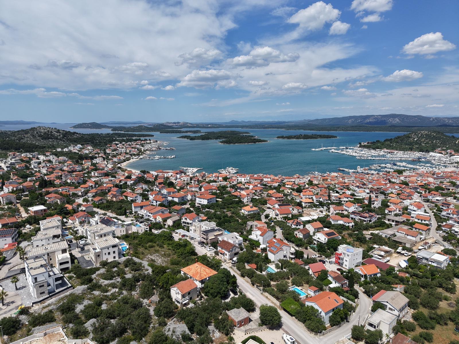 Aerial of the marina and coastline