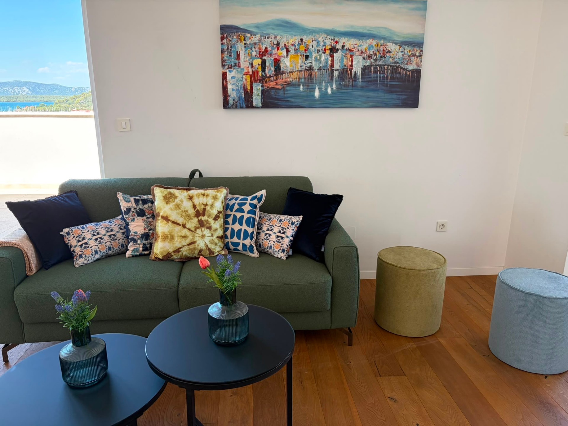 Sofa detail with sea view painting