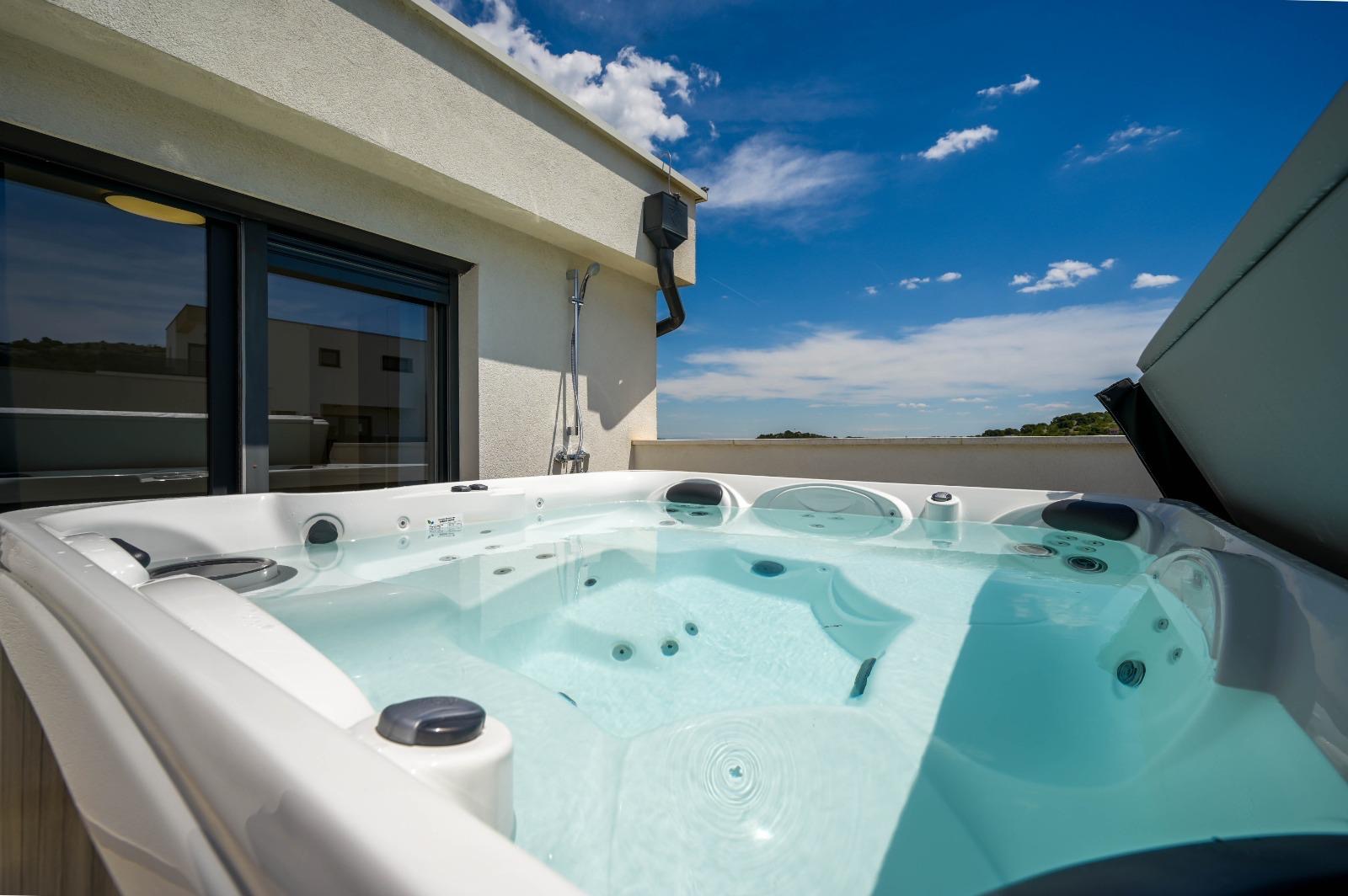 Jacuzzi close-up with blue sky